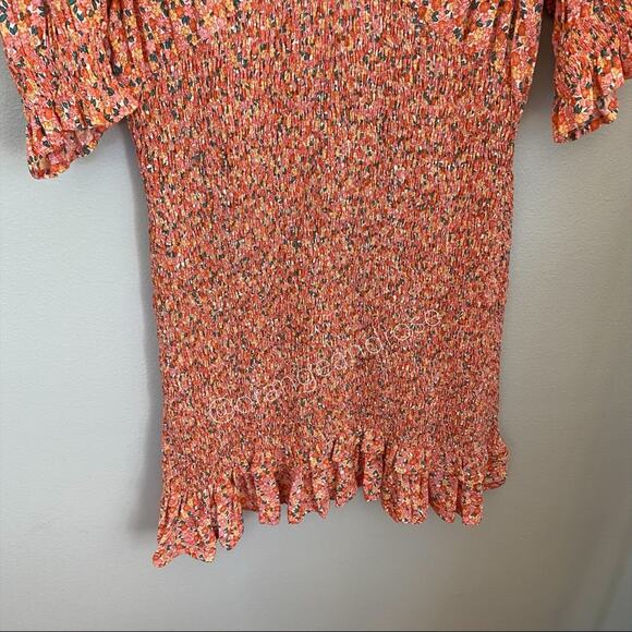 FAITHFULL THE BRAND Pink Yellow Dainty Floral Smocked V Neck Mini Dress M - Picture 10 of 14